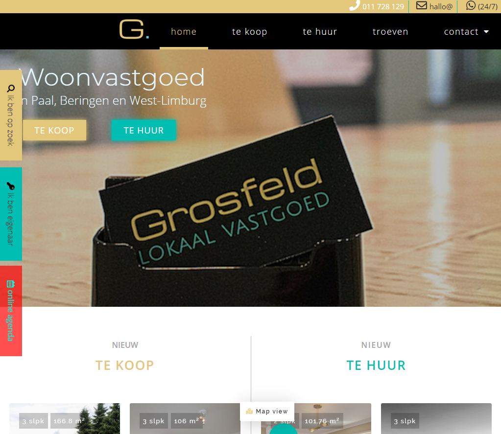 Screenshot website Grosfeld Lokaal Vastgoed